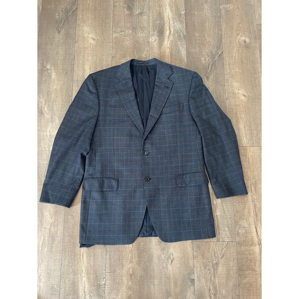 Lubiam 1911 Blazer Mens 44L Navy Windowpane Plaid Virgin Wool Sport Coat Italian